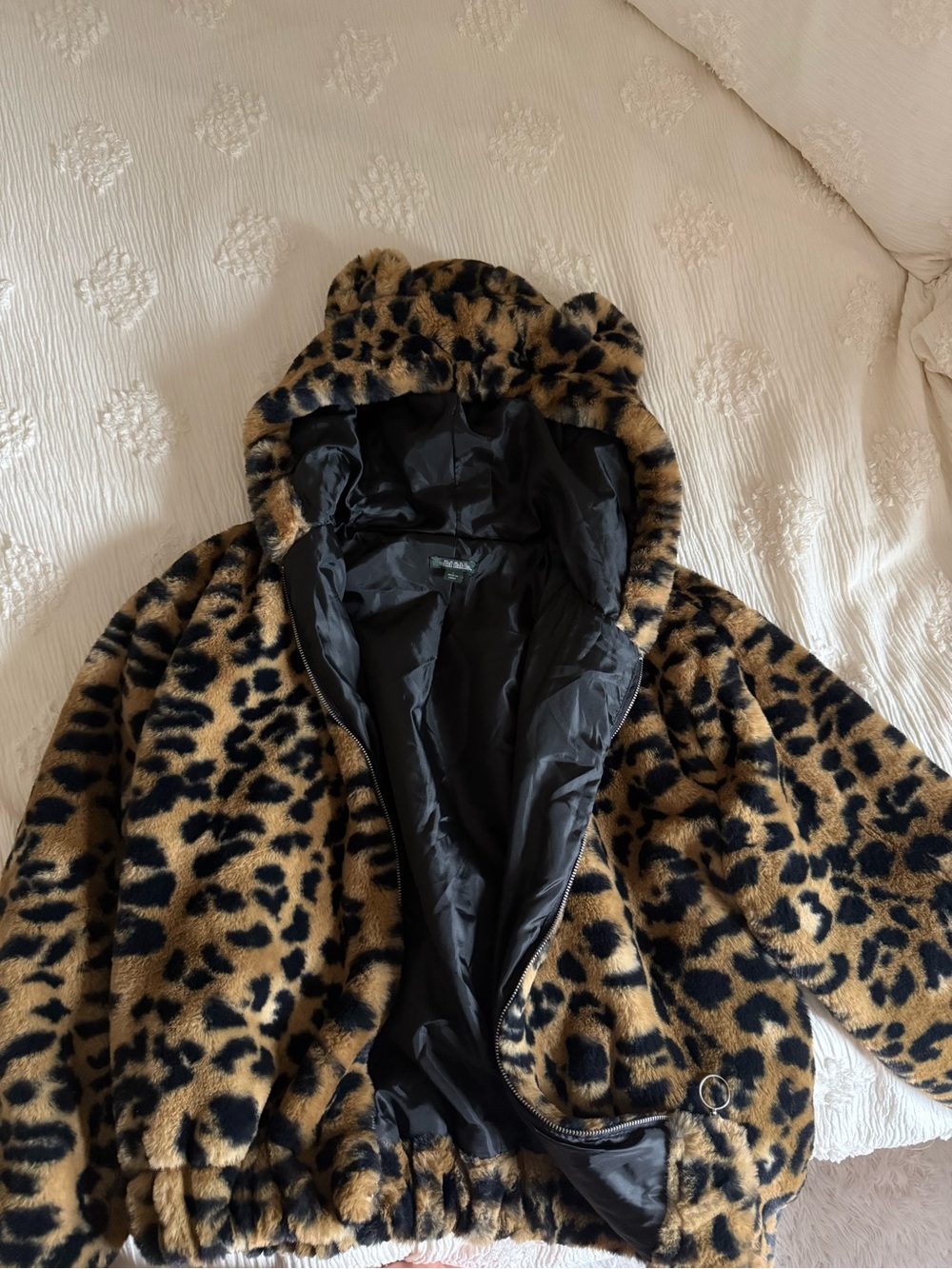 wild fable Leopard-Print Teddy Hooded Jacket in Brown and Black